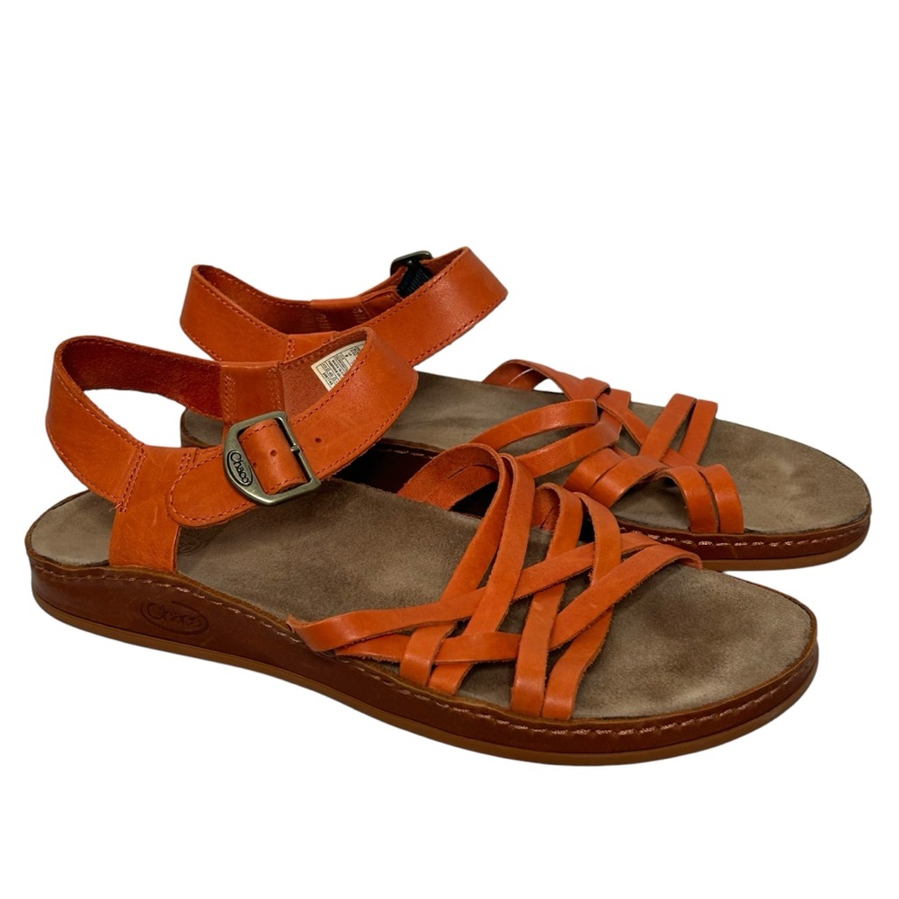 Chaco Women's Orange Strappy Leather Sandals with Buckle